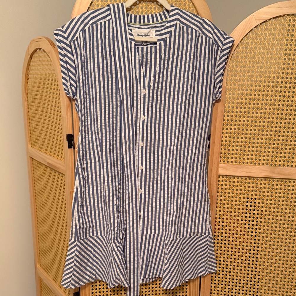 Tommy Bahama Blue and White Striped Dress w/ Belt